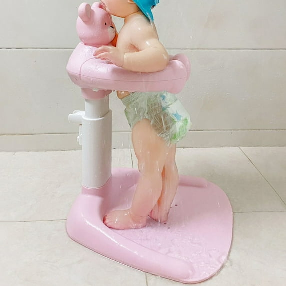 Trendix Baby Shower Stand with Anti-Slip Base, Baby Standing Shower Helper, Adjustable Height and Handle (Pink)