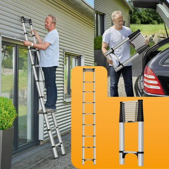 Trendix Collapsible Telescopic Ladder with Locking Mechanism, Stainless Steel Telescoping Extension Ladder, Compact Lightweight Ladder for Home or RV Outdoor Work, Bearing 330lbs, 12.8ft