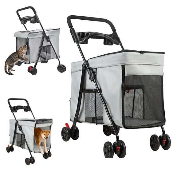 Trendix Dog Stroller with 360-degree Wheels, Foldable Pet Cart with Cup Holder, Breathable, Zipper Design