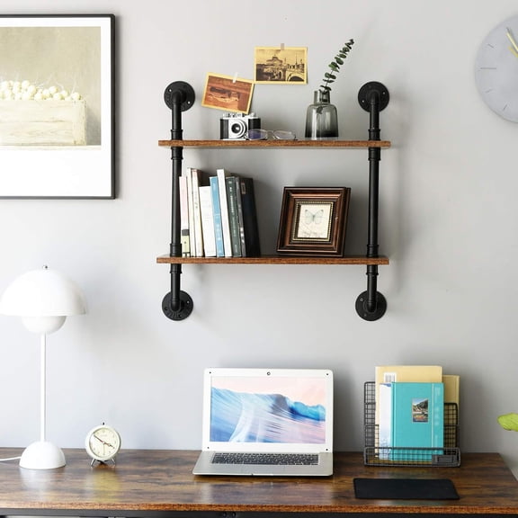 Trendix Floating Wood Shelves Wall Mounted for Bathroom, Bedroom, Living Room, Kitchen, 2 Layers Hanging Shelf for Books/Storage/Room Decor, Installation Accessories Included