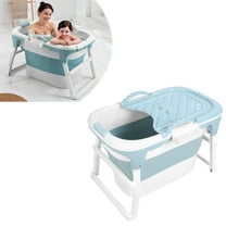 Trendix Foldable Bathtub with Thermal Cover, 103cm/40.6 Inch Portable Soaking Tub for Adults with Massage Roller, Drain Pipe, Ergonomic Seat, Blue