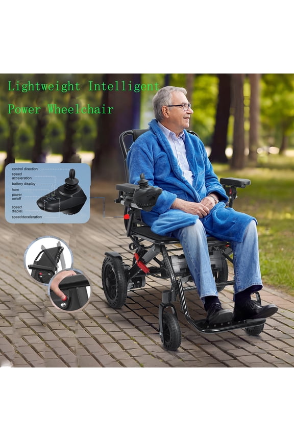 Folding Electric Wheelchair, 12 Miles Portable Motorized Wheelchair with Swing-Back, Desk-Length Arm & Elevating Footrests, 500W Dual Motors Lightweight Intelligent Power Chair