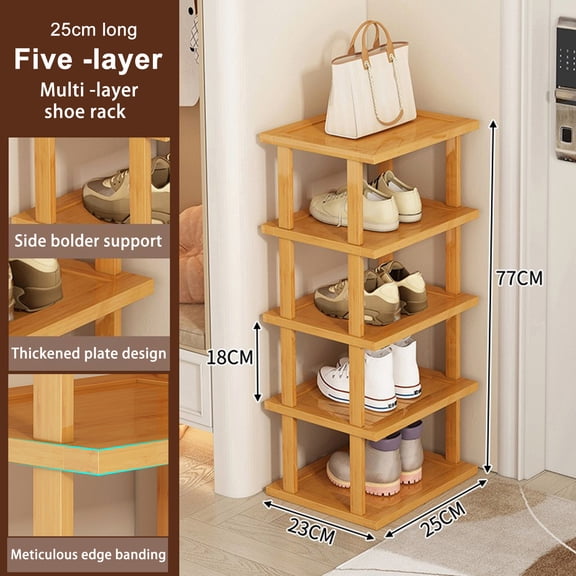 Trendix Free Standing Shoe Racks, 5 Tiers Vertical Shoe Rack, Narrow Wooden Shoe Organizer, Space Saving Storage Rack for Closet Front Door Entrance Entryway