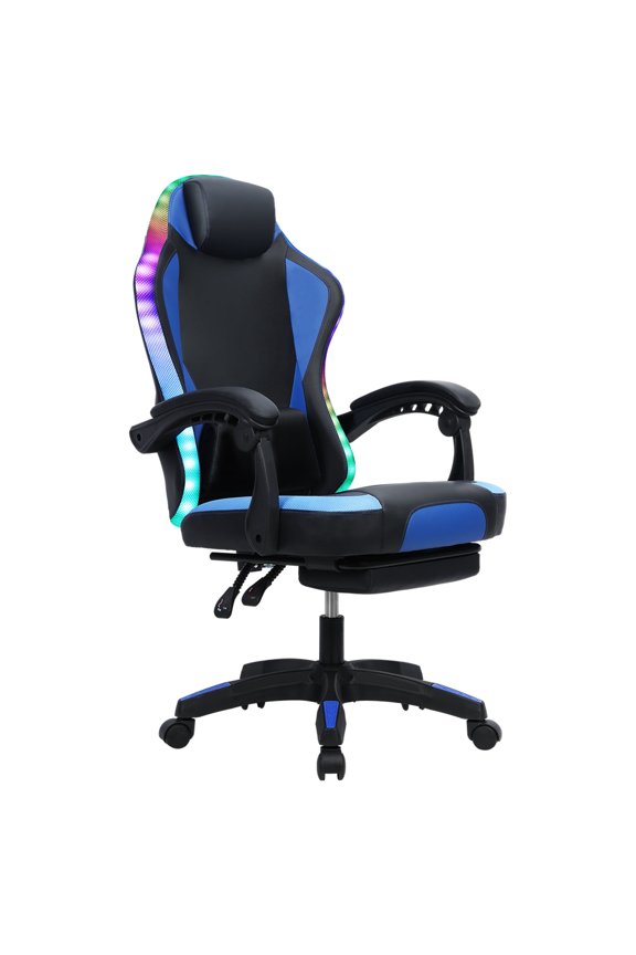 Gaming Chair with LED Light (Remote Control), Massage Chair Ergonomic Computer Chair with Footrest, High Back Chair with Lumbar Support