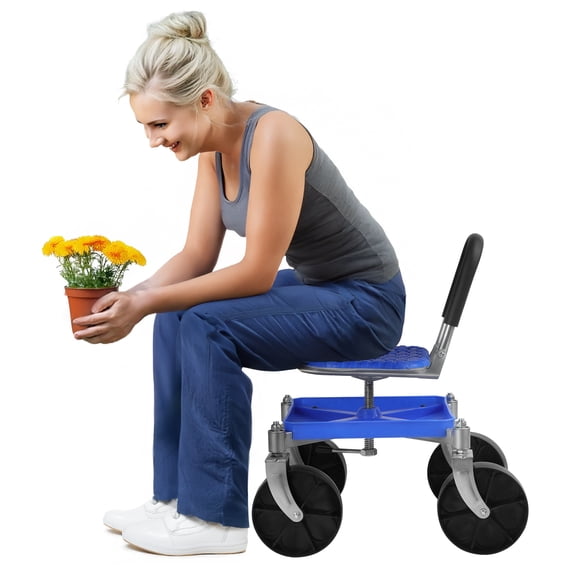 Trendix Gardening Stool with Tool Tray, for Planting, Garden Seat with 360° Swivel Wheels for Lawn, Yard, Patio Garden Scooter, Blue
