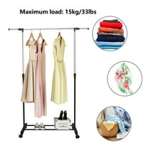 Trendix Garment Rack with Wheels, Single Rods Clothing Rack for Hanging Clothes, Height Adjustable, Load Capacity 15kg/33lbs Bedroom Clothes Rack, Black Laundry Drying Rack