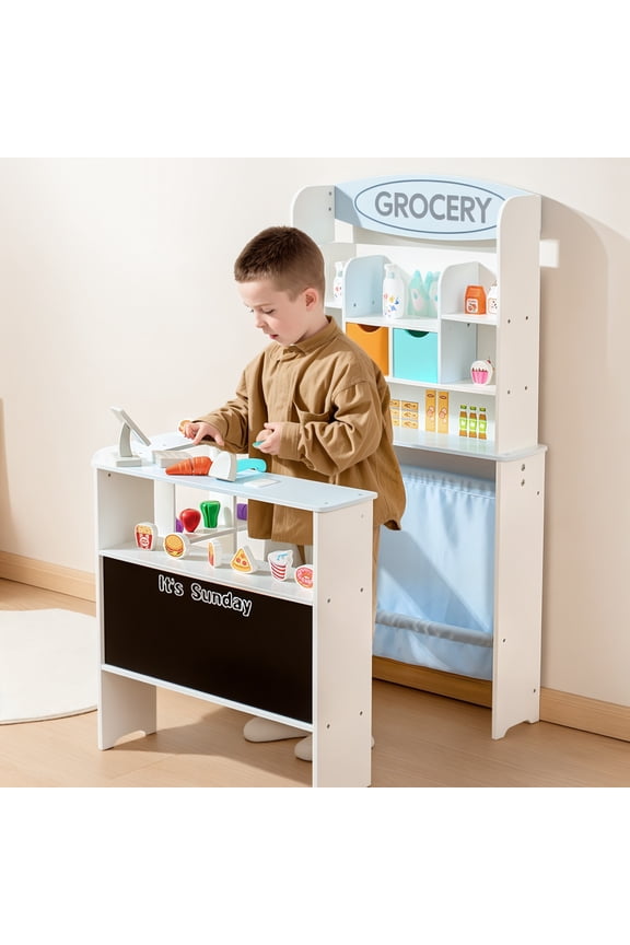 Grocery Store Checkout Counter with Shopping Cart, Wooden Grocery Store Playset, Pretend Play Store, Snack Model
