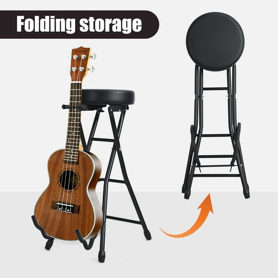 Trendix Guitar Stool, Folding Chair with Guitar Stand, Adult Portable Folding Stool without Backrest, Padded Cushion
