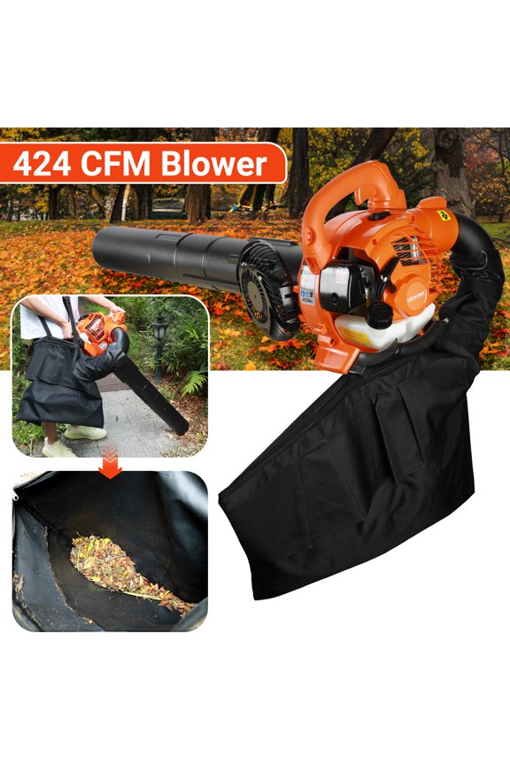 Handheld Leaf Blower with Leaf Storage Bag, 26CC Dual-Purpose (Blowing and Suction) Snow & Leaves Cleaner, 2 Stroke 424 CFM Gas Powered Snow Blower, Straight and Curved Blow Pipe