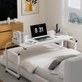 thumbnail image 1 of Trendix King Queen Bed Table on Wheels Overbed Desk Laptop Desk Laptop Cart with Wheels Over Bed Desk Height Adjustable Overbed Table with Wheels, Table Rim Baffle (White, 140x50cm), 1 of 7