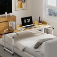 thumbnail image 1 of Trendix King Queen Bed Table on Wheels Overbed Desk Laptop Desk Laptop Cart with Wheels Over Bed Desk Height Adjustable Overbed Table with Wheels, Table Rim Baffle (Wooden, 120x50cm), 1 of 7