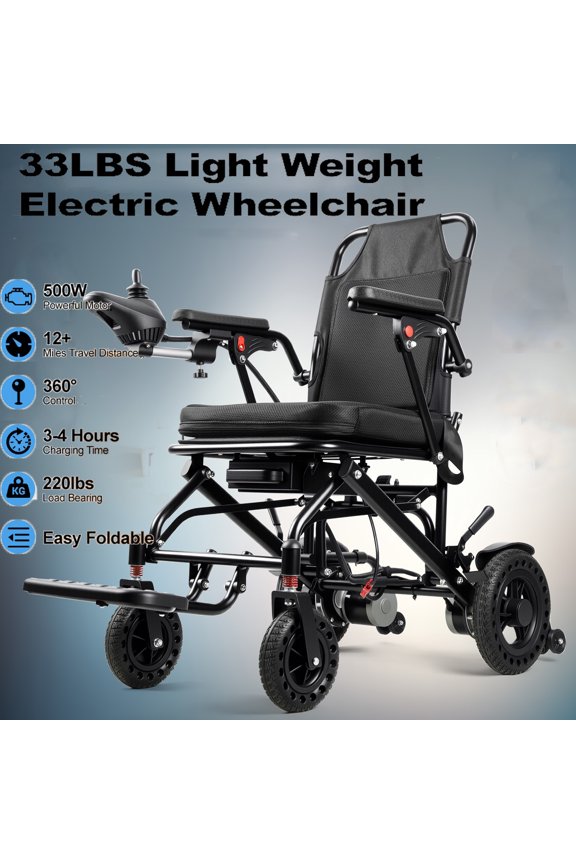 Lightweight All-Terrain Electric Wheelchair, 33 lbs Folding Power Chair, 12-Mile Range, 250W Dual Motors, 250WH Battery