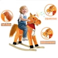 thumbnail image 1 of Trendix Plush Rocking Horse Toy with Interactive Sounds, Wooden Rockers, Wagging Tail Rocking Chair, 50kg Load Capacity, 23" Height, Dark Brown (Battery not included), 1 of 7