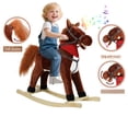 thumbnail image 1 of Trendix Plush Rocking Horse Toy with Interactive Sounds, Wooden Rockers, Wagging Tail Rocking Chair, 50kg Load Capacity, 28" Height, Dark Brown (Battery not included), 1 of 8