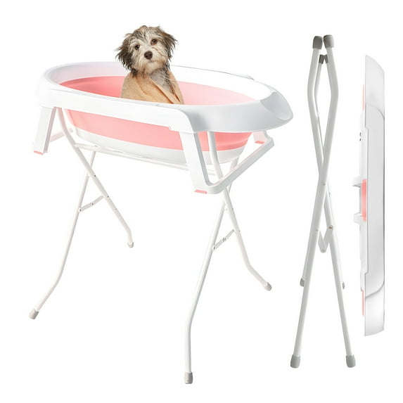 Trendix Portable Dog Bath Tub Elevated Collapsible Dog Bathtub Washing Station with Drainage Hole for Bathing, Shower and Grooming, Pet Tub for Puppy Small Medium Dogs Indoor and Outdoor (Pink)