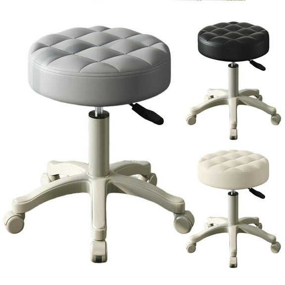 Trendix Rolling Stool with Wheels Swivel Stool Faux Leather Soft Cushion Height Adjustable Chair 360-Degree Swivel Chair for SPA Salon Home Office Drafting Work (Grey)