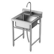 Trendix Single Bowl Utility Sink, Stainless Steel Sink with Cold and Hot Water Pipe for Laundry Room Bathroom Farmhouse, 23.62L, 23.62W, 37.4H