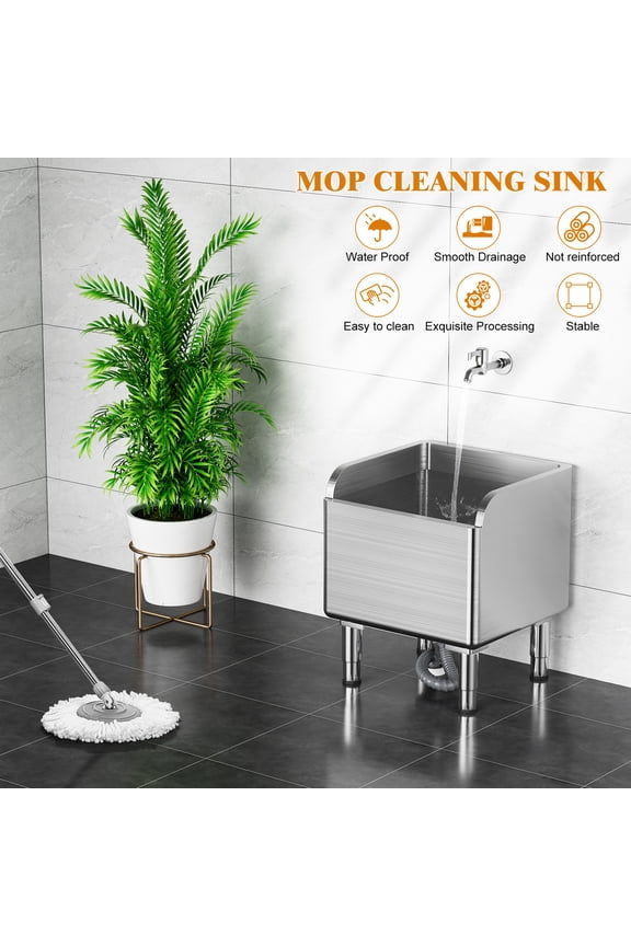 Sink Slop Sink, Floor Mop Cleaning Sink, Adjustable Feet Commercial Floor Mop Sink, Stainless Steel Mop Service Basin, Laundry Mop Sink for Kitchen (45x41x55cm)