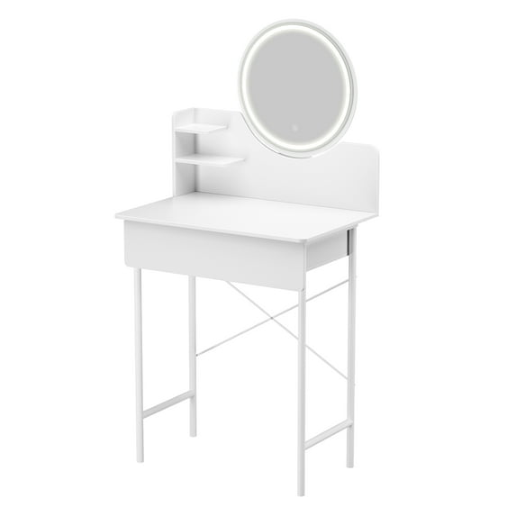 Trendix Vanity Desk with LED Lighted Mirror (3 Modes Brightness Adjustable) Vanity Makeup Table with 1 Drawer and 2 Opening Shelves, Bedroom Dressing Table