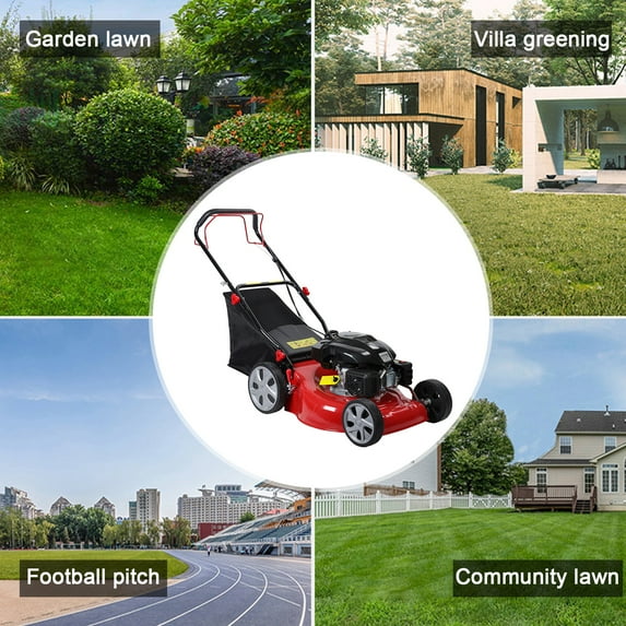Trendix Weed Wacker, 20inch Self Propelled Lawn Mower, 141cc 4-stroke Gas Engine Lawn Edger, Push Lawn Mower with 50L Grass Collection Bag, Height Adjustable Foldable Handle