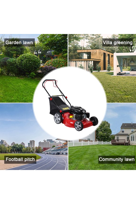 Weed Wacker, 20inch Self Propelled Lawn Mower, 141cc 4-stroke Gas Engine Lawn Edger, Push Lawn Mower with 50L Grass Collection Bag, Height Adjustable Foldable Handle