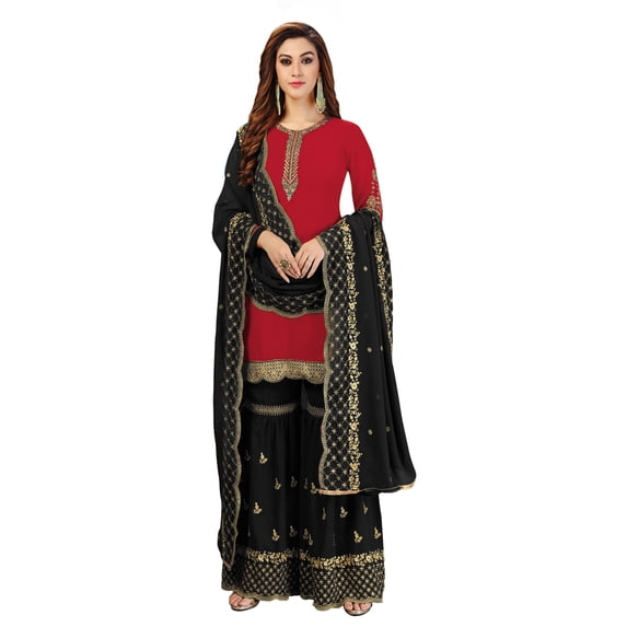 Trendmalls Women's Georgette Embroidery Work Ready To Wear Stright Sharara Suit Set