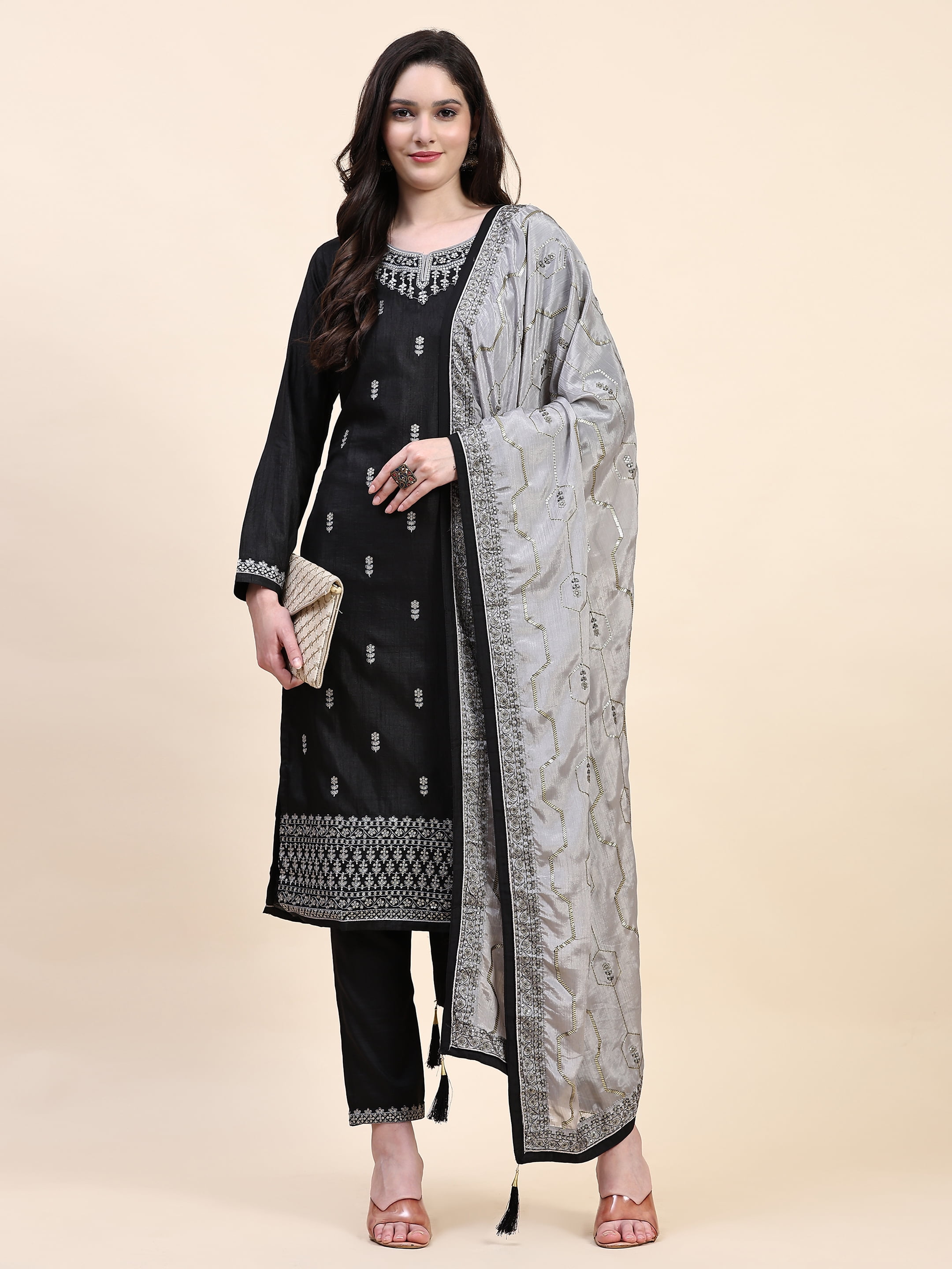Women's Purple Jacquard Silk Woven Straight Kurta Pant With Dupatta