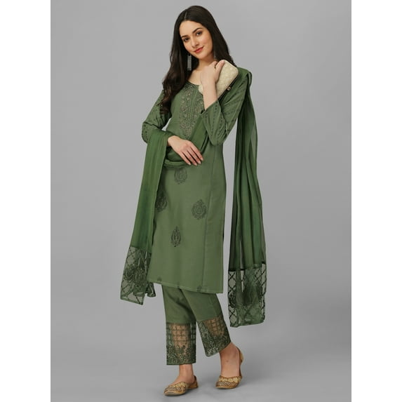 Trendmalls Women's Wear Cotton Silk Fabric Regular Wear Embroidered Straight Kurta Pant Suit set
