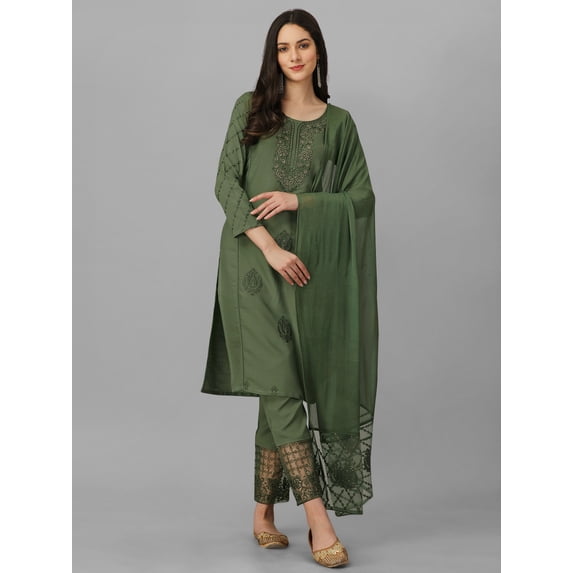 Trendmalls Women's Wear Cotton Silk Fabric Regular Wear Embroidered Straight Kurta Pant Suit set