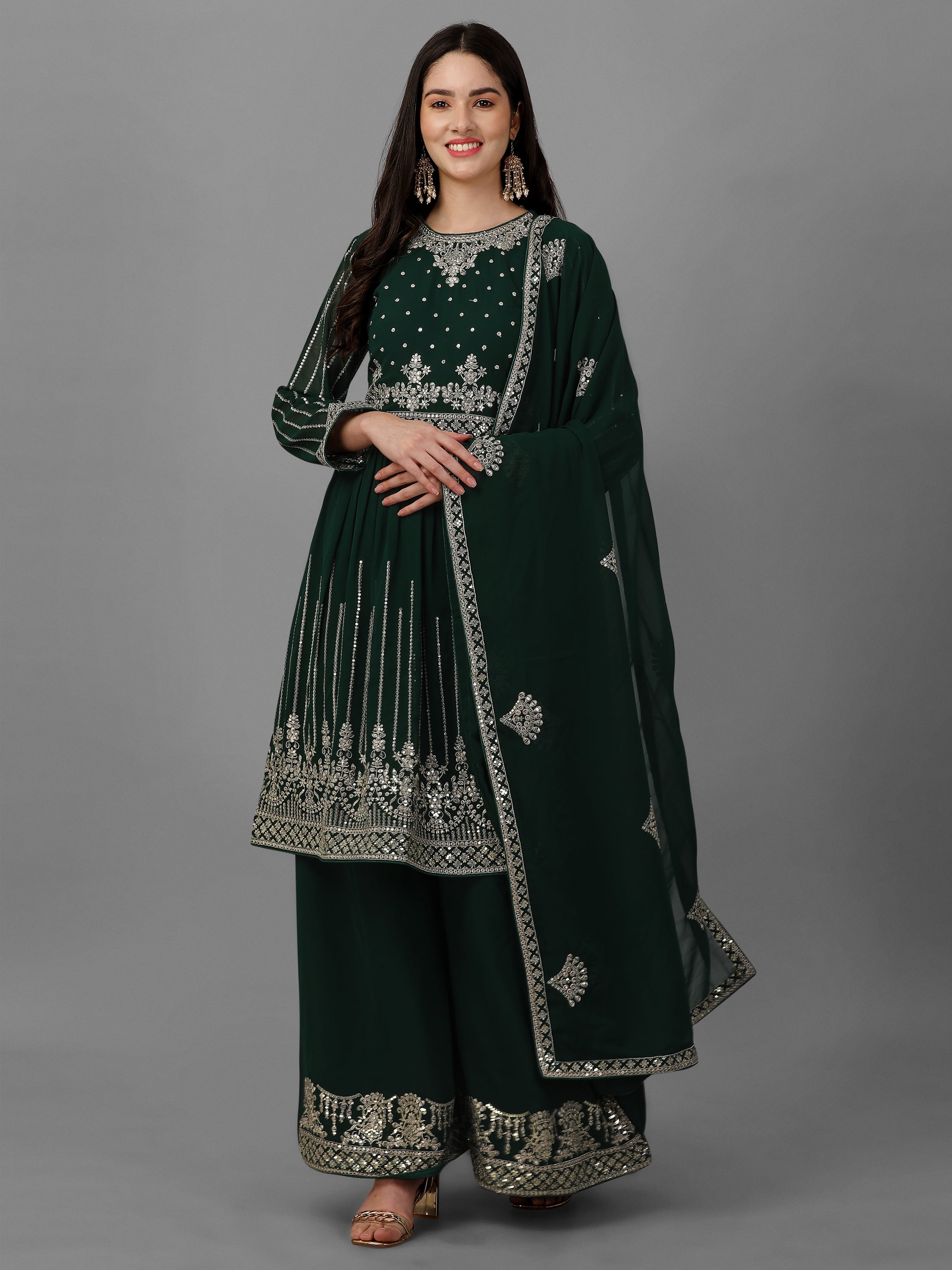 Women's Georgette Embroidery Anarkali Kurta Set - Purple Ethnic Wear For Parties & Weddings