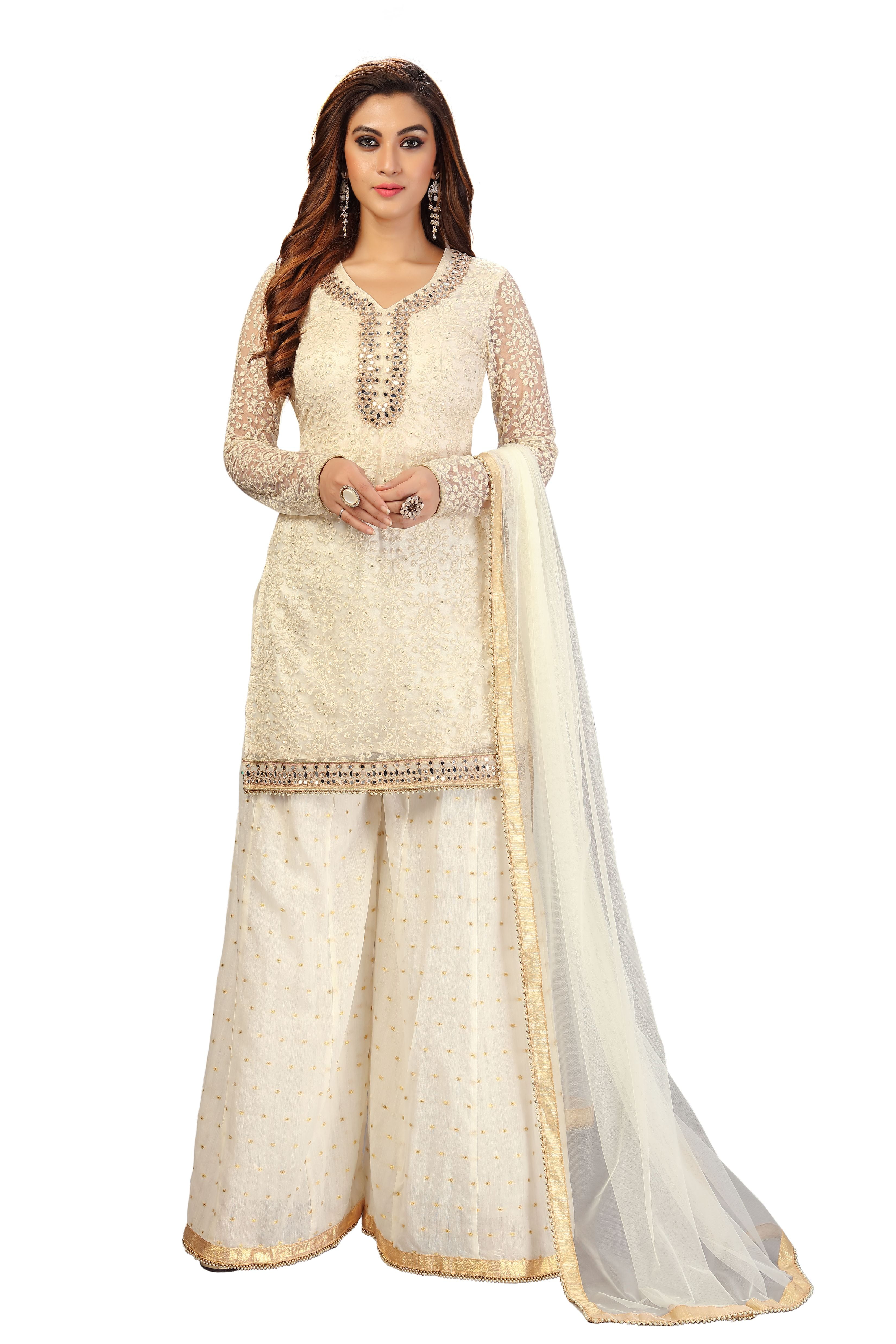 TRENDMALLS Women's Mustard Art Silk Salwar Suit - Sequins Embroidery, Ready To Wear Kurta Palazzo Set