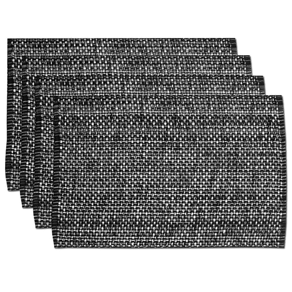 100% Cotton Two Tone Woven 13" x 19" Kitchen & Dining Room Placemats, 4-Pack - Black