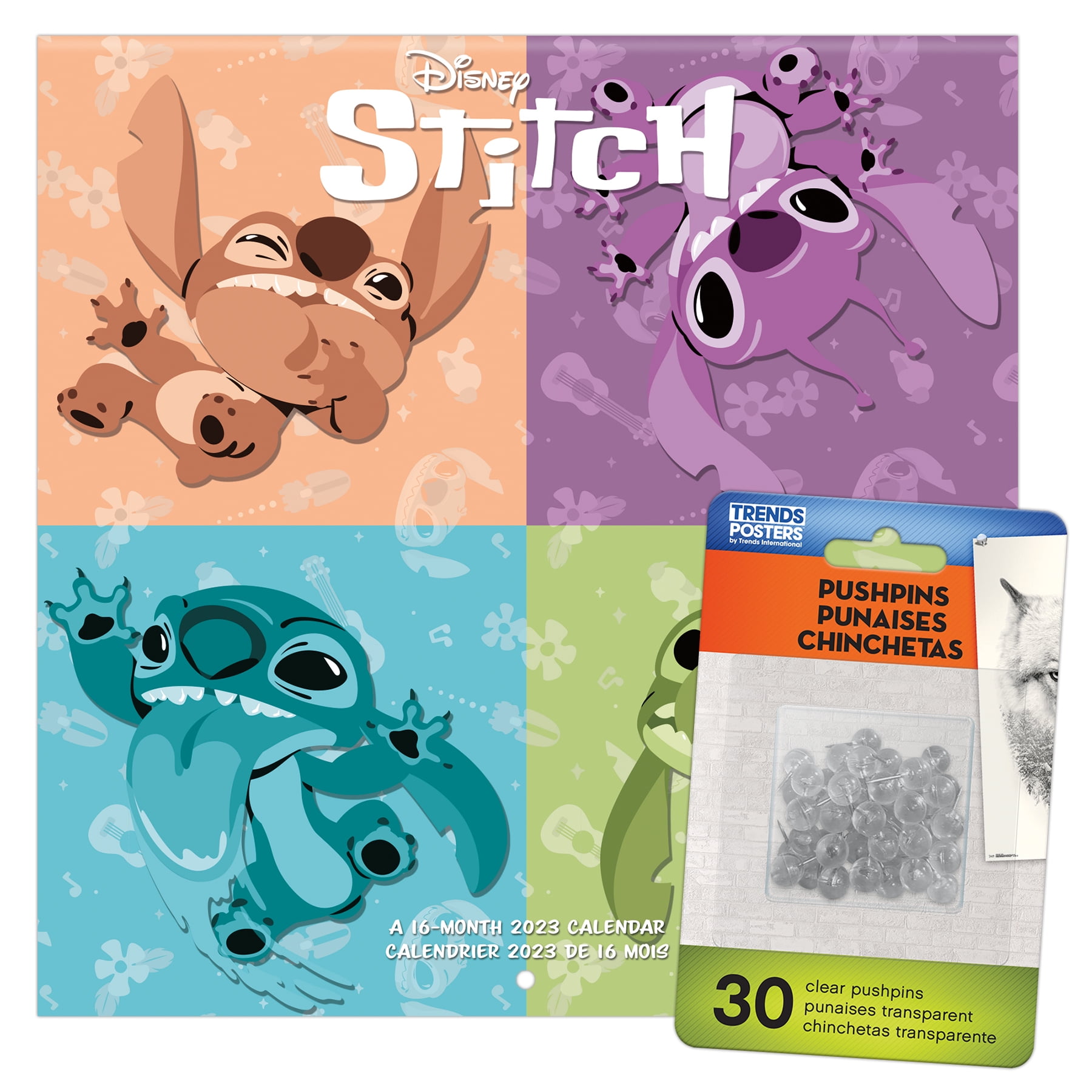 Trends International 2023 Disney Lilo & Stitch (Bilingual French) Mini Wall  Calendar & Pushpins