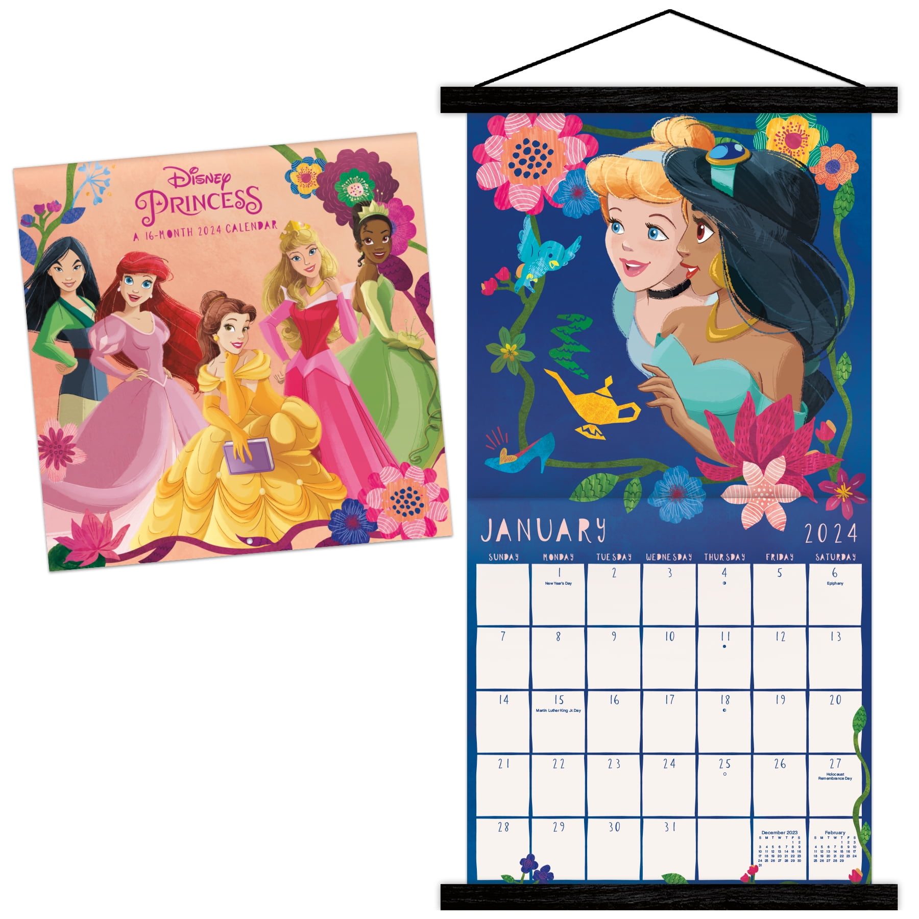 Trends International 2024 Disney Princess Wall Calendar & Magnetic Frame