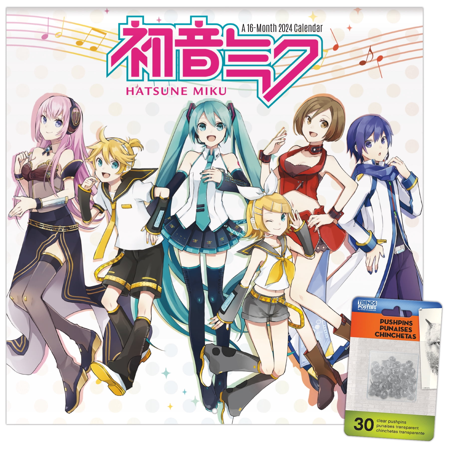 Trends International 2024 Hatsune Miku Wall Calendar & Push Pins
