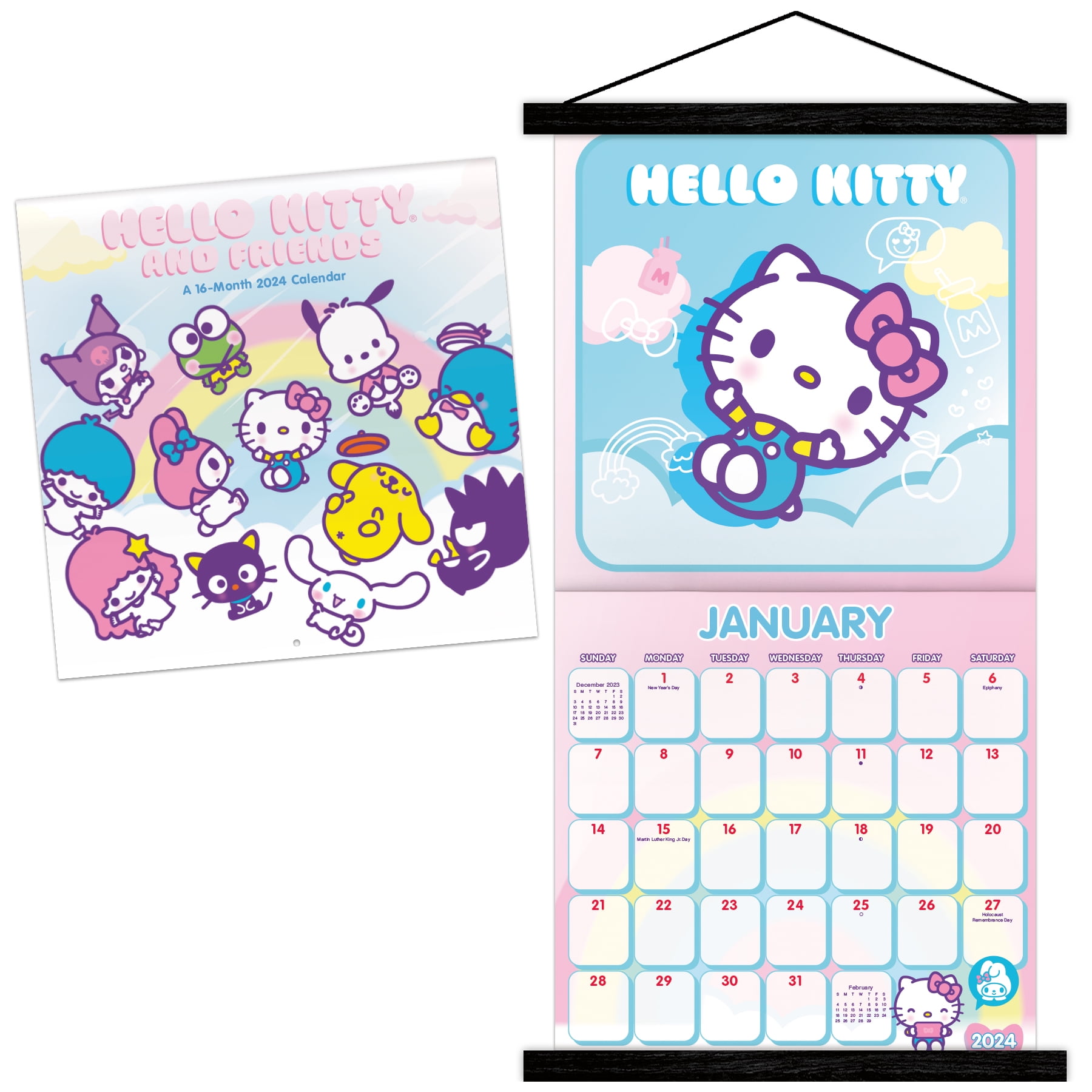 Trends International 2024 Hello Kitty Wall Calendar & Magnetic Frame