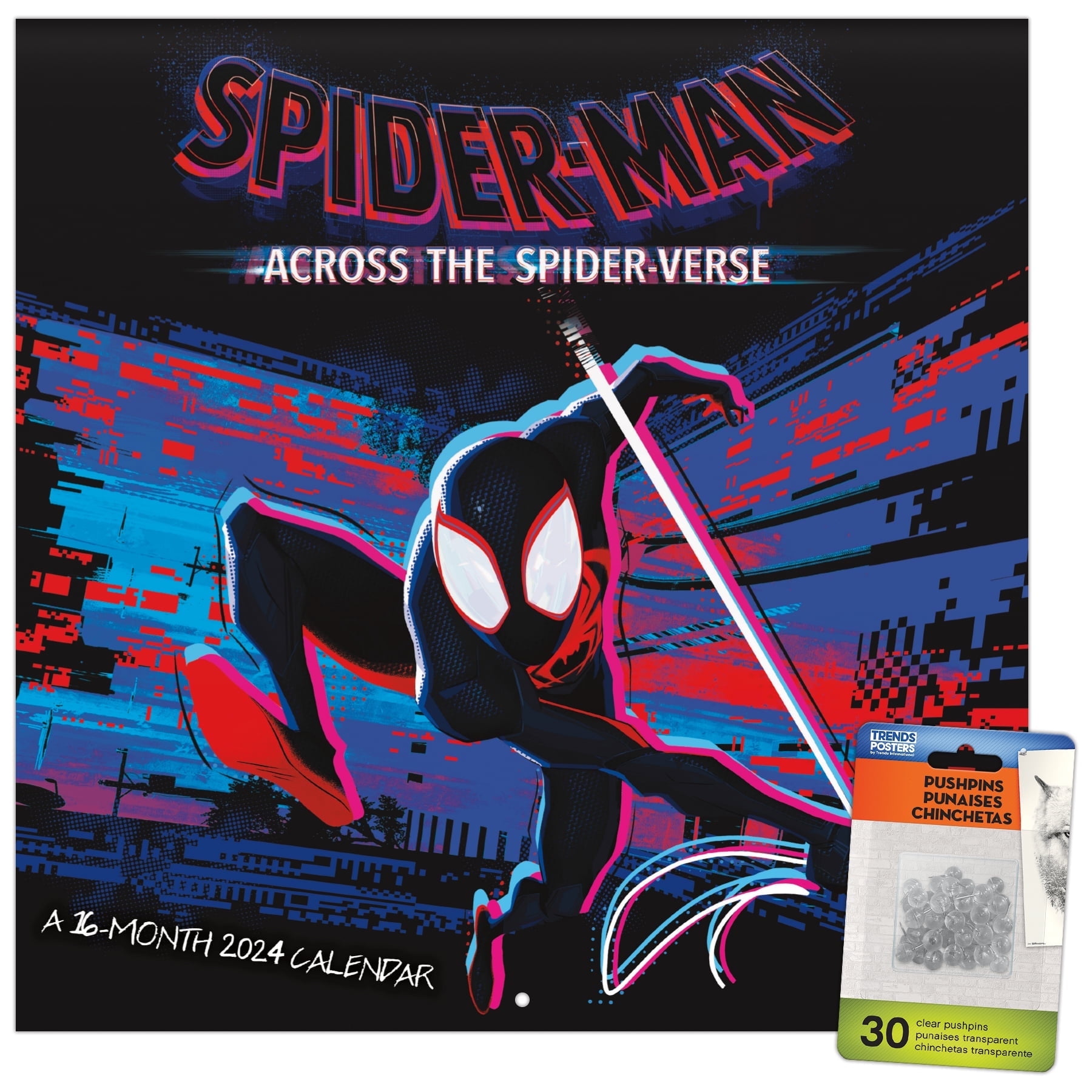 Trends International 2024 Marvel Spider-Man: Across the Spider-Verse Wall Calendar & Push Pins