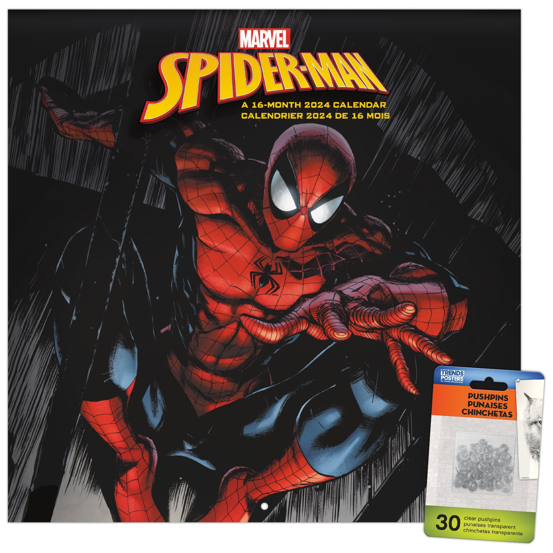 Trends International 2025 Marvel SpiderMan Wall Calendar & Push Pins