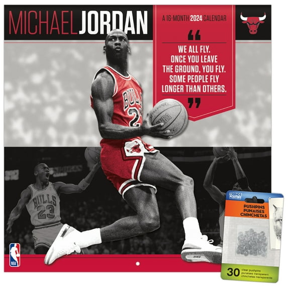 Trends International 2024 Michael Jordan Wall Calendar & Push Pins