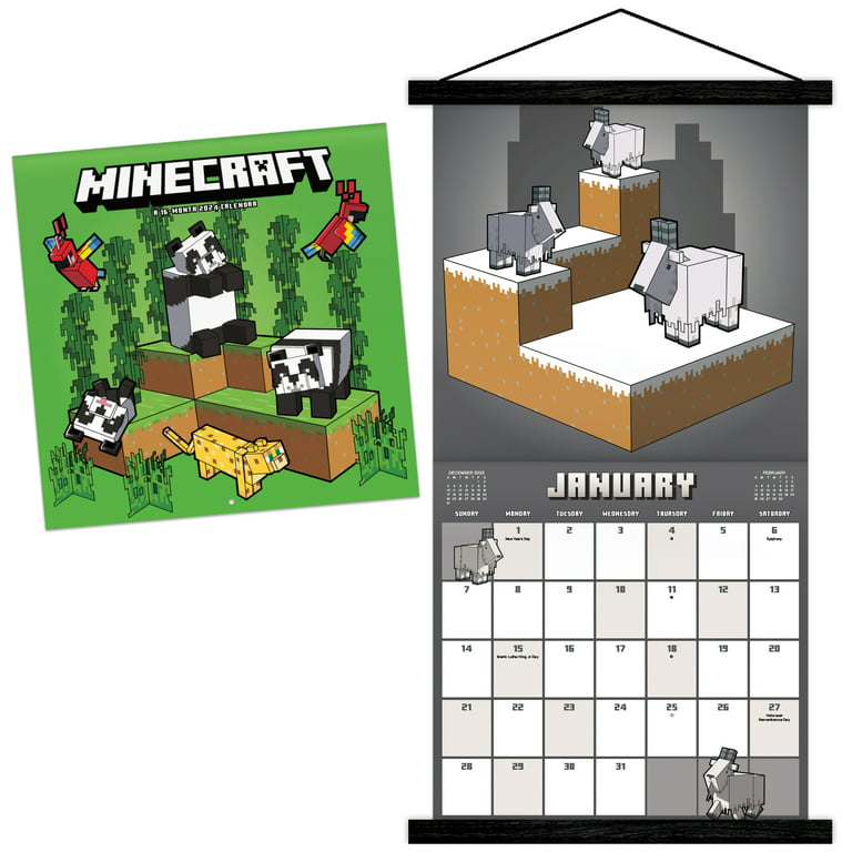 Trends International 2024 Minecraft 2024 Minecraft Wall Calendar & Magnetic  Frame