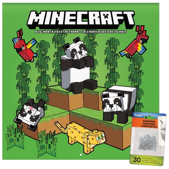 Trends International 2024 Minecraft Wall Calendar & Push Pins