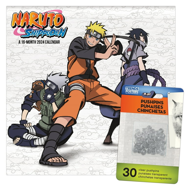 Trends International 2024 Naruto Shippuden Mini Wall Calendar & Push Pins &  Push Pins 