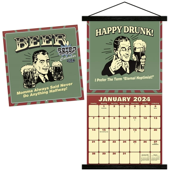 Trends International 2024 Retro Spoof Wall Calendar & Magnetic Frame