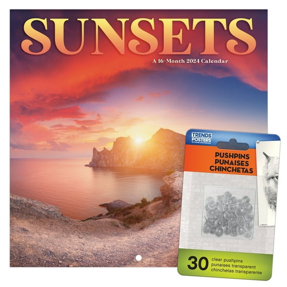 Trends International 2024 Sunsets Mini Wall Calendar & Push Pins & Push Pins