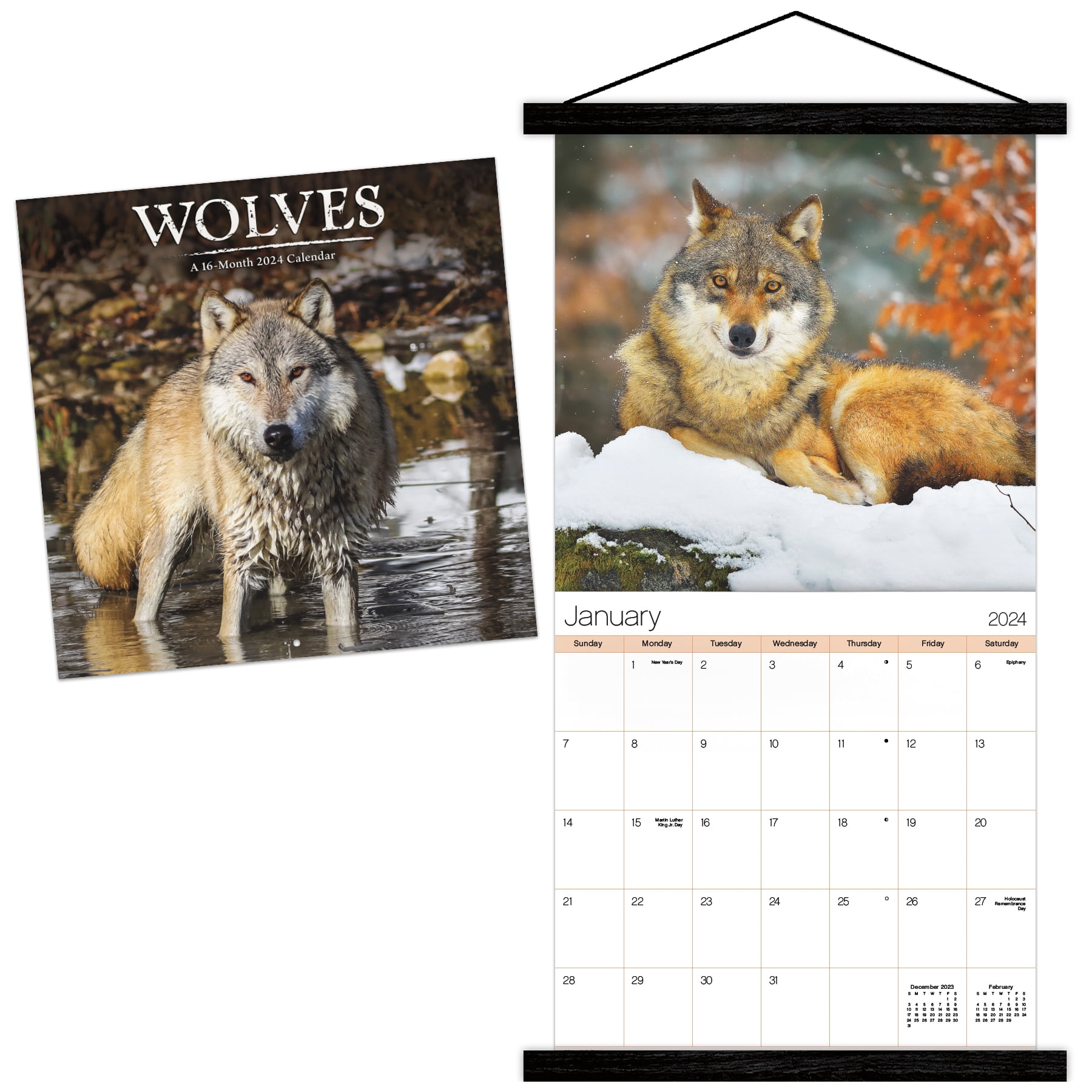 Trends International 2024 Wolves Wall Calendar & Frame