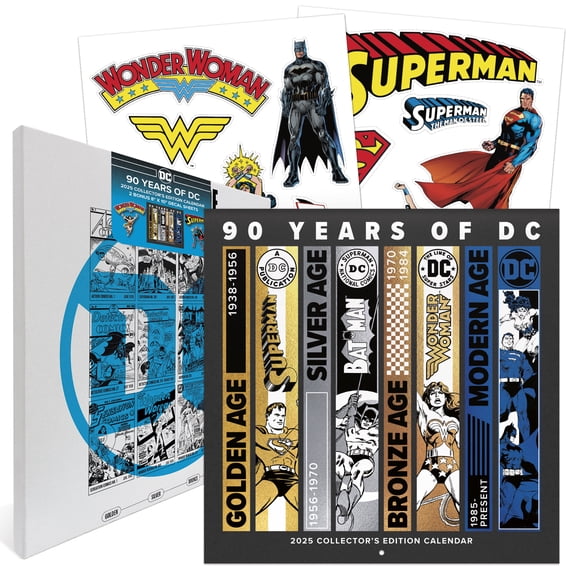 Trends International 2025 DC Comics 90th Anniversary Collector's Edition Calendar & Magnetic Frame