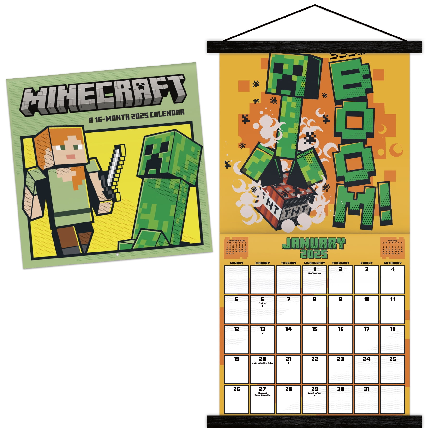 Trends International 2025 Minecraft Wall Calendar & Frame