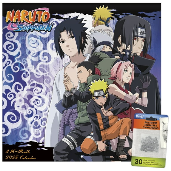 Trends International 2025 Naruto Shippuden Wall Calendar & Push Pins
