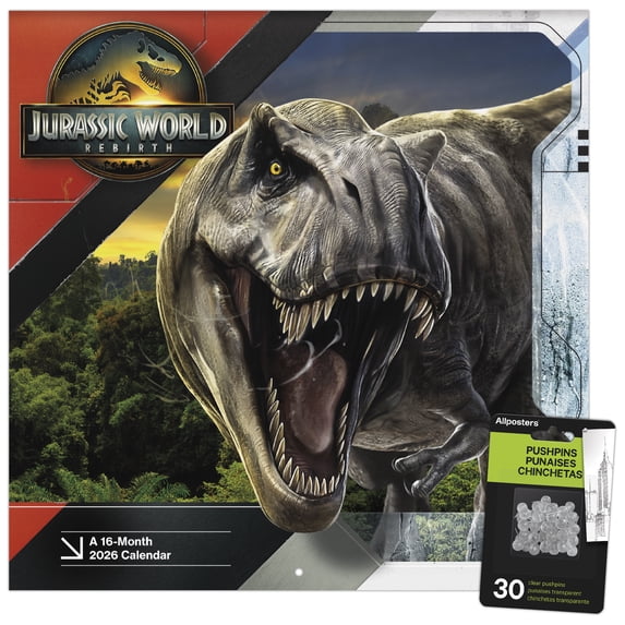 Trends International 2026 Jurassic World: Rebirth Wall Calendar & Push Pins