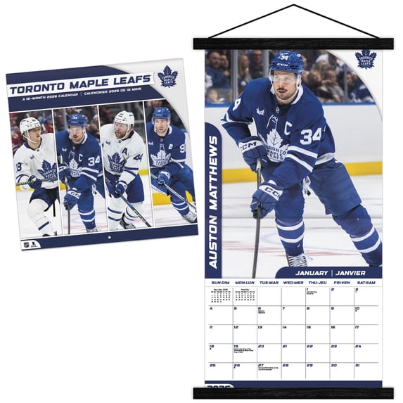 Trends International 2026 Toronto Maple Leafs (Bilingual French) Wall Calendar & Magnetic Frame
